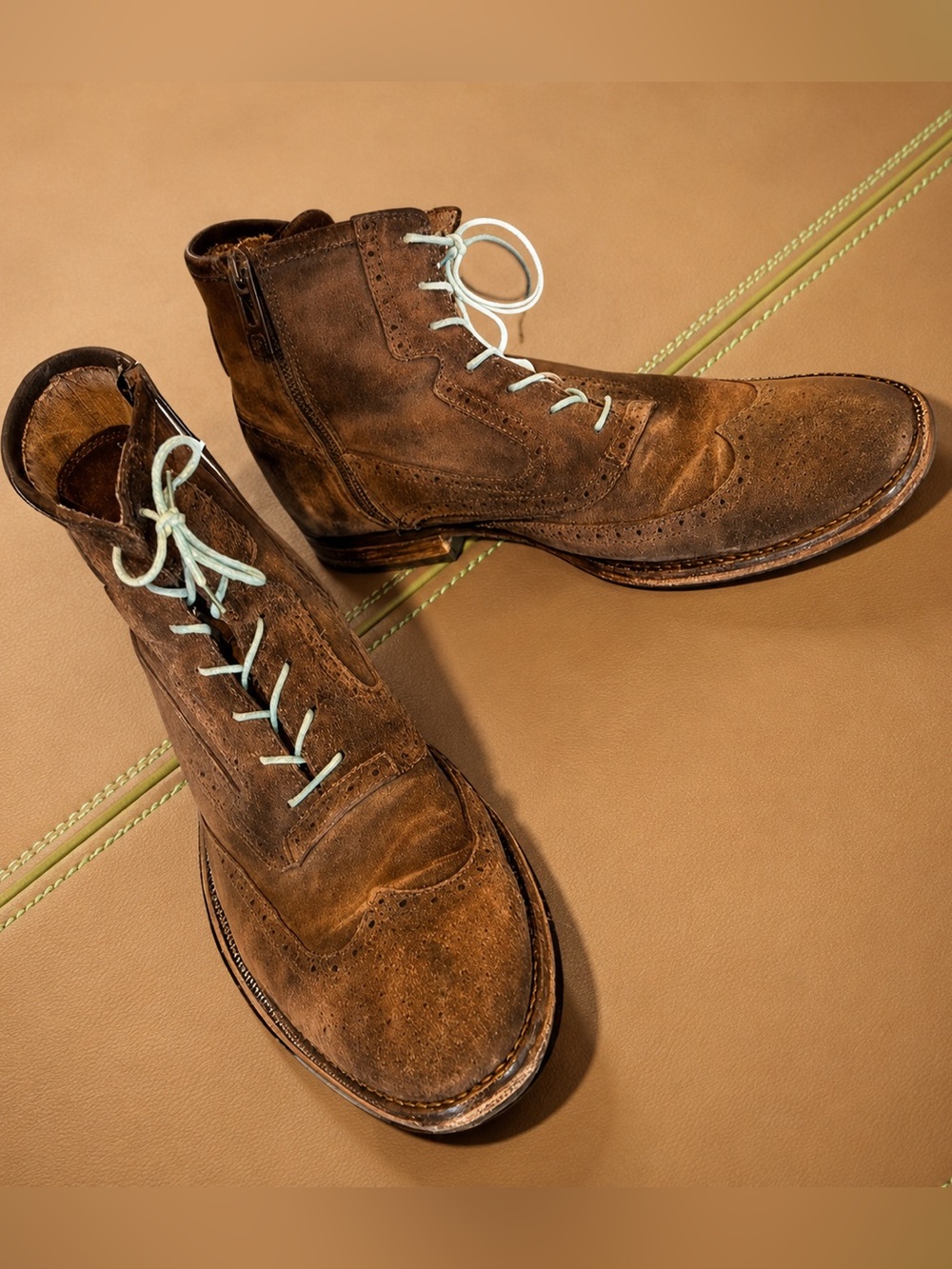 Rogue Wing-Tip Zip Ankle Boots - brown suede - great used condition - striking